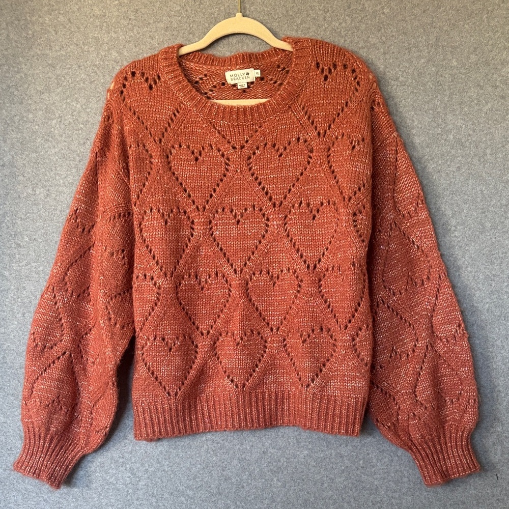 Molly Bracken OPENWORK POINTELLE KNIT AND LUREX SWEATER  XL Terracotta - Picture 2 of 12